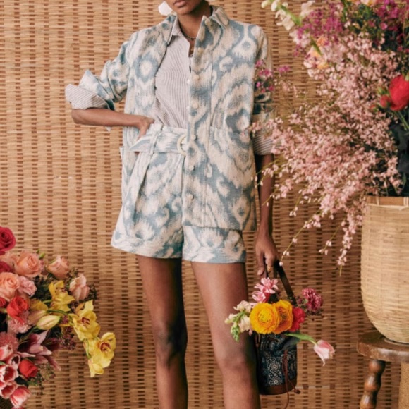 Sezane High Waisted Rome Shorts in Blue - Picture 1 of 10